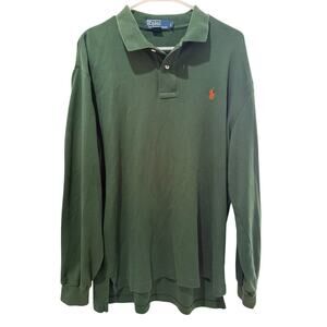 Ralph Lauren Forest Green Embroidered Long Sleeve Pullover Polo Shirt Preppy-L